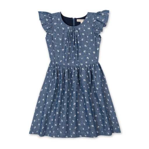 ORGANIC RUFFLE SLEEVE CHAMBRAY DRESS