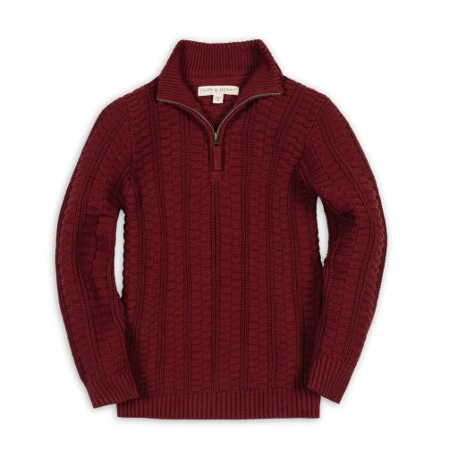 ORGANIC HALF ZIP CABLE SWEATER