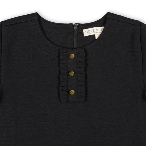 PONTE A-LINE RUFFLE PLACKET DRESS