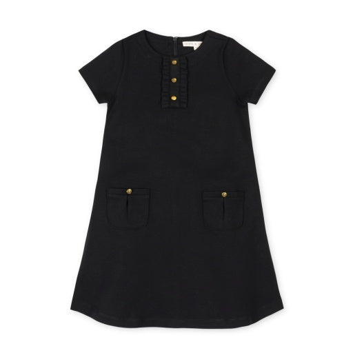 PONTE A-LINE RUFFLE PLACKET DRESS